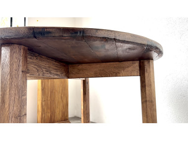 Table ronde brutaliste en chêne massif, années 50, vue 14