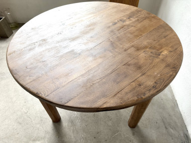 Table ronde brutaliste en chêne massif, années 50, vue 16