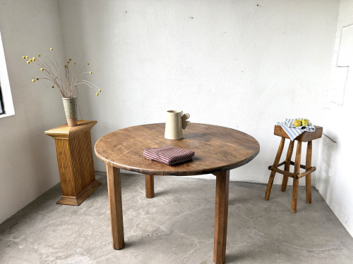 Table ronde brutaliste en chêne massif, années 50, vue 19