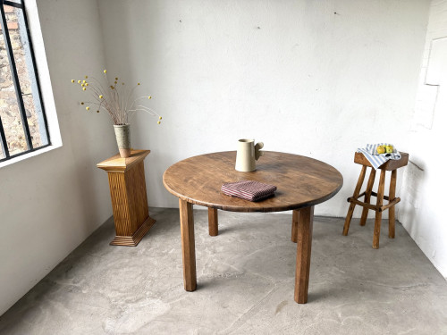 Table ronde brutaliste en chêne massif, années 50, vue 20