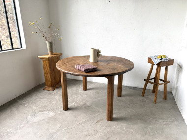 Table ronde brutaliste en chêne massif, années 50, vue 21