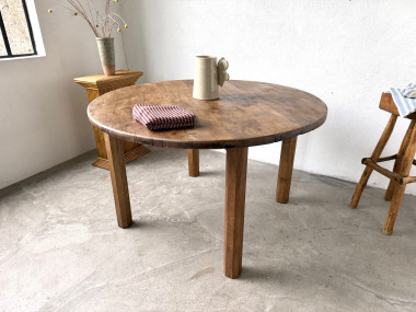 Table ronde brutaliste en chêne massif, années 50, vue 23