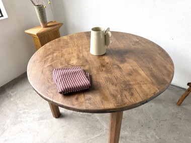 Table ronde brutaliste en chêne massif, années 50, vue 24