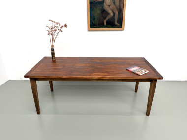 Table de repas en chêne aux pieds fuseaux, années 70, L200 cm, vue 4