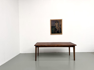 Table de repas en chêne aux pieds fuseaux, années 70, L200 cm, vue 1