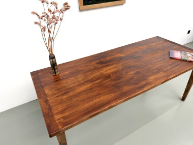 Table de repas en chêne aux pieds fuseaux, années 70, L200 cm, vue 21