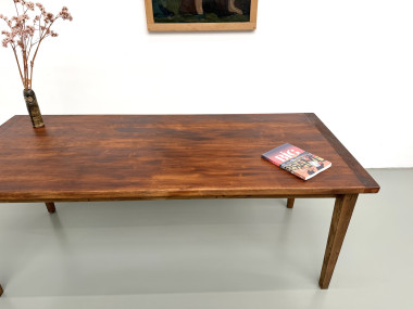Table de repas en chêne aux pieds fuseaux, années 70, L200 cm, vue 5