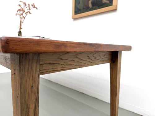 Table de repas en chêne aux pieds fuseaux, années 70, L200 cm, vue 16