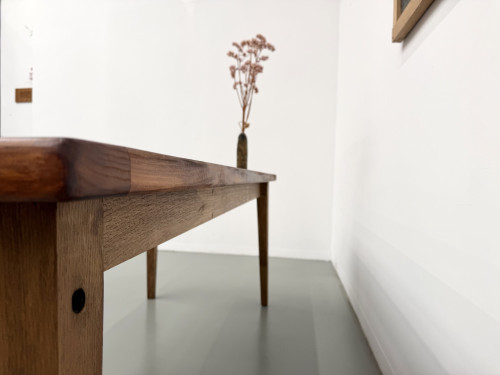 Table de repas en chêne aux pieds fuseaux, années 70, L200 cm, vue 17