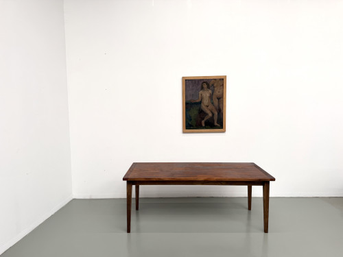 Table de repas en chêne aux pieds fuseaux, années 70, L200 cm, vue 2