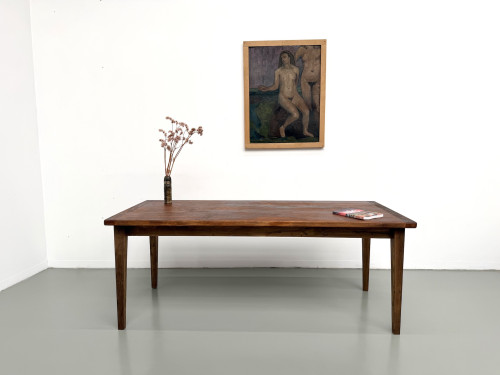 Table de repas en chêne aux pieds fuseaux, années 70, L200 cm, vue 3