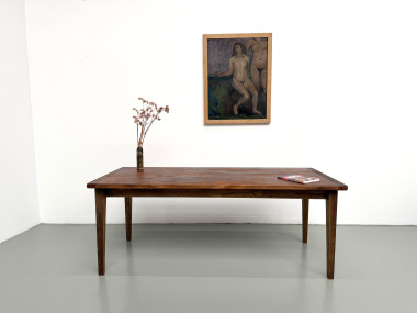 Table de repas en chêne aux pieds fuseaux, années 70, L200 cm, vue 3