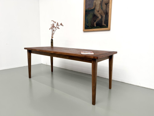 Table de repas en chêne aux pieds fuseaux, années 70, L200 cm, vue 7