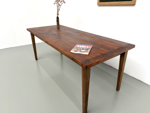Table de repas en chêne aux pieds fuseaux, années 70, L200 cm, vue 19