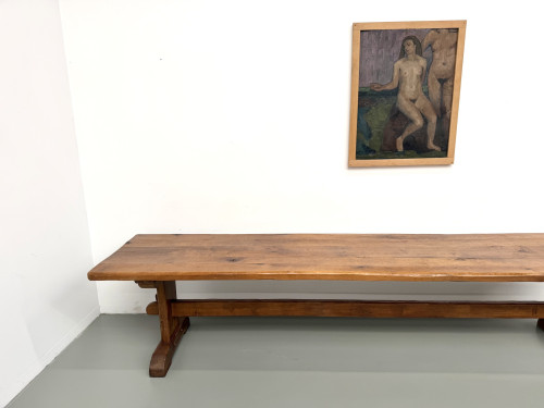 Table monastère ancienne en chêne massif de 350 cm, vers 1900, vue d'ensemble