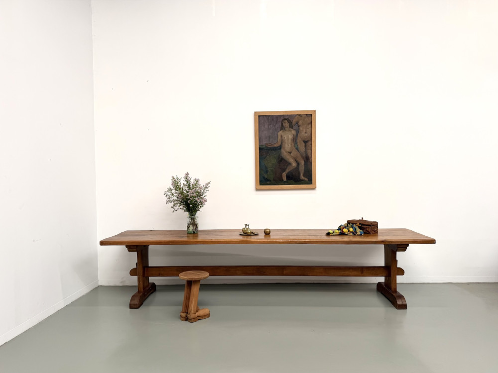 Table monastère ancienne en chêne massif de 350 cm, vers 1900, vue d'ensemble