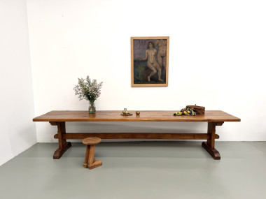 Table monastère ancienne en chêne massif de 350 cm, vers 1900, vue d'ensemble