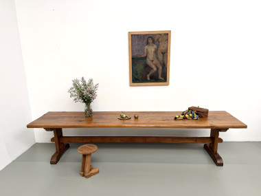 Table monastère ancienne en chêne massif de 350 cm, vers 1900, vue d'ensemble