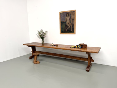 Table monastère ancienne en chêne massif de 350 cm, vers 1900, vue d'ensemble