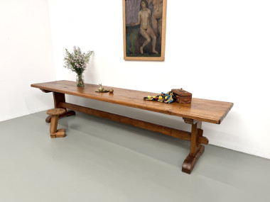 Table monastère ancienne en chêne massif de 350 cm, vers 1900, vue d'ensemble