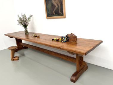 Table monastère ancienne en chêne massif de 350 cm, vers 1900, vue d'ensemble