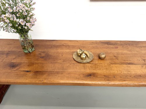 Table monastère ancienne en chêne massif de 350 cm, vers 1900, détail du plateau en patine d'origine