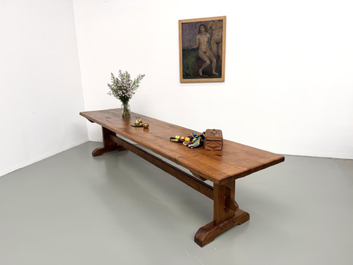 Table monastère ancienne en chêne massif de 350 cm, vers 1900, vue d'ensemble
