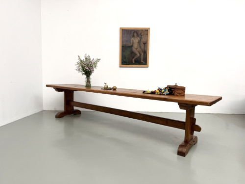 Table monastère ancienne en chêne massif de 350 cm, vers 1900, vue d'ensemble