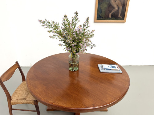 Plateau de la table ronde en chêne, vernis d'origine teinte miel