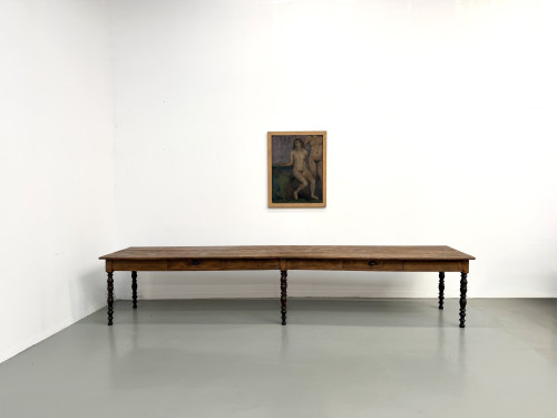 Table de ferme en pin massif vers 1900 vue de face, longueur 396 cm