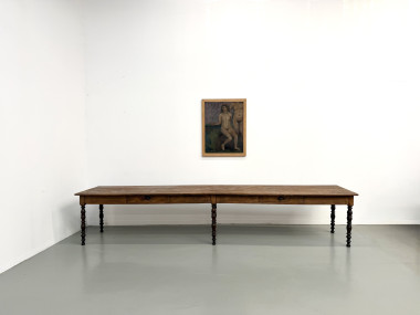 Table de ferme en pin massif vers 1900 vue de face, longueur 396 cm