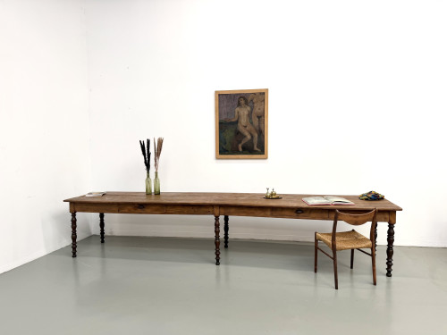 Table de ferme de 4 mètres en pin massif vers 1900, vue d'ensemble, Maison Lecan