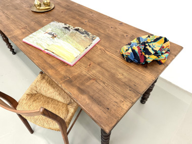 Plateau en larges planches de pin, table de ferme de 4 mètres