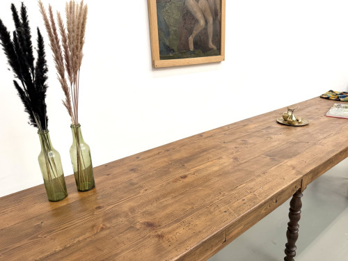 Longueur du plateau en pin massif, table de ferme vers 1900