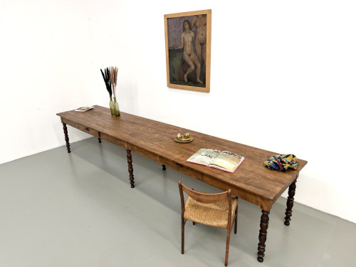 Table de ferme de 4 mètres en pin vue en diagonale