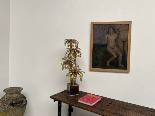 Lampe palmier en laiton à 4 têtes, dans le goût de Maison Jansen