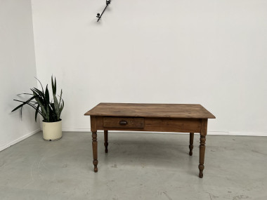 Table de travail de ferme en pin massif années 50, 160 x 80 cm, Maison Lecan