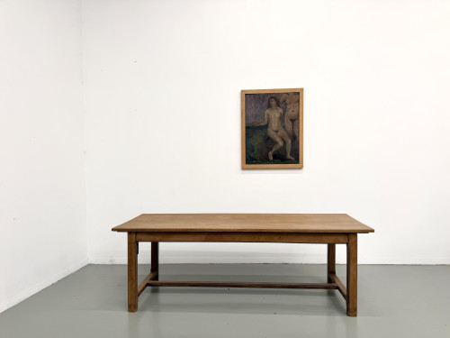 Table de ferme en chêne massif années 70, vue de face, 225 cm