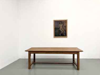 Table de ferme en chêne massif années 70, vue de face, 225 cm
