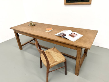 Plateau en chêne massif à larges planches, table de ferme années 70