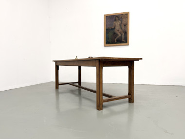 Table de ferme années 70 en chêne, vue d'ensemble de loin