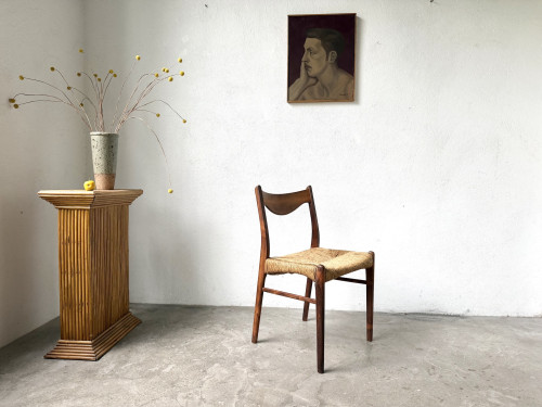 Chaise GS60 attribuée à Arne Wahl Iversen, bois exotique et paille, années 60 – vue 1