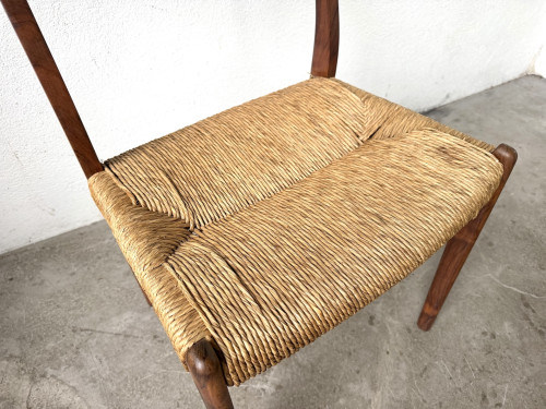 Chaise GS60 attribuée à Arne Wahl Iversen, bois exotique et paille, années 60 – vue 5