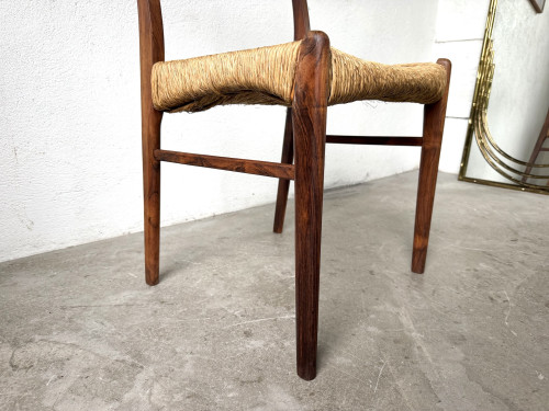 Chaise GS60 attribuée à Arne Wahl Iversen, bois exotique et paille, années 60 – vue 6