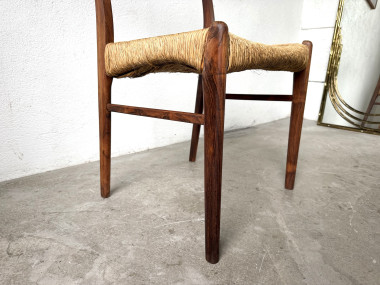 Chaise GS60 attribuée à Arne Wahl Iversen, bois exotique et paille, années 60 – vue 6