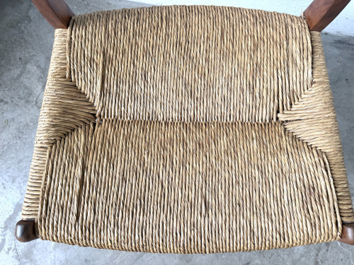 Chaise GS60 attribuée à Arne Wahl Iversen, bois exotique et paille, années 60 – vue 9