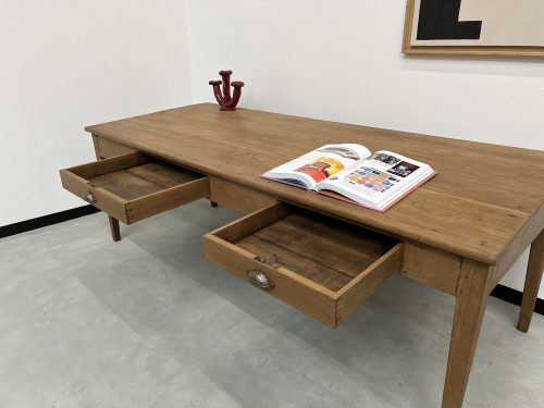 Grande table écritoire des années 40 en chêne massif, vue 18