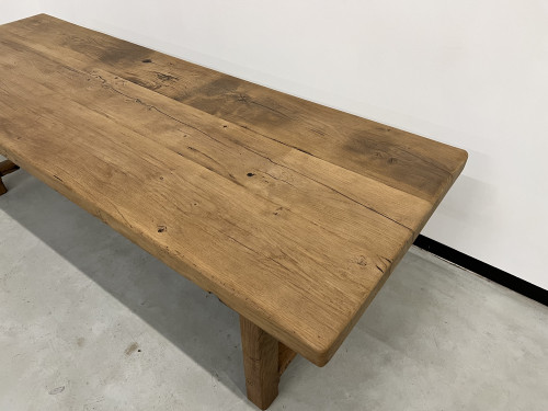 Grande table de ferme des années 50 en chêne massif, vue 4
