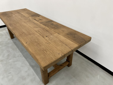 Grande table de ferme des années 50 en chêne massif, vue 11