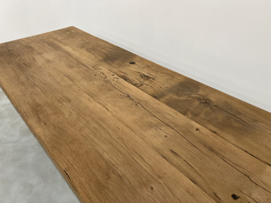 Grande table de ferme des années 50 en chêne massif, vue 13